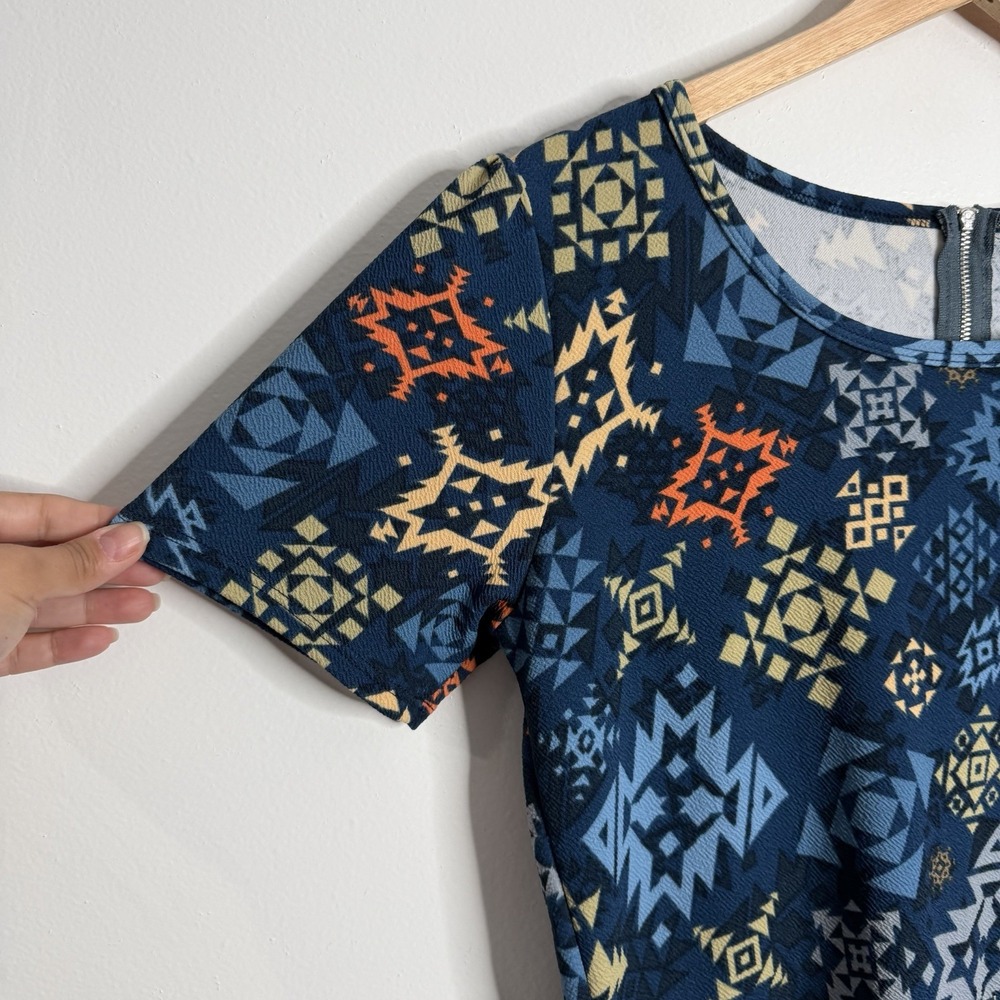 NWOT Lularoe Amelia Fit & Flare Dress XL Pockets Blue Multicolor Stretch Retro - Picture 8 of 8